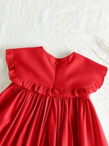 Loomiva Baby Girl Solid Color Ruffled Collar Sleeveless Waist Dress, Baby Girl - Red - View 5