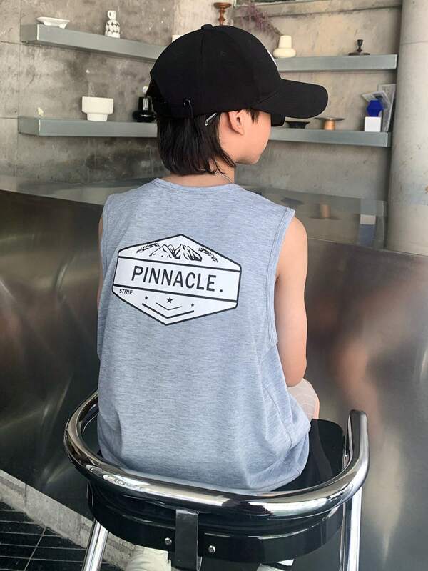 SHEIN Tween Boys' Casual Graphic Print Sleeveless Vest, Sporty Streetwear Punk Rock Preppy Style For Daily Wear, Party, Music Festival, Suitable For Spring & Summer