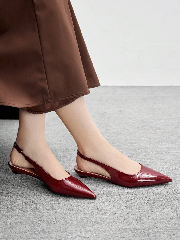 CUCCOO BIZCHIC Women's New Square Buckle Pointed Toe Low Block Heel Flat Personalized Versatile Comfortable Burgundy Slip-On Flats Dress/Casual Shoes For Christmas Spring Shoes - Burgundy - View 4