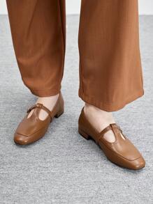 CUCCOO BIZCHIC Square Toe Comfortable Casual Office Lady Daily Versatile Flat Mary Jane Shoes, Women's High Vamp Loafer Oxfords For Christmas - Brown - View 4