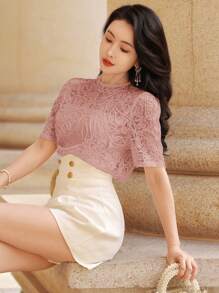 DAZY Women's Elegant Bohemian Style Short Sleeve T-Shirt, Summer New Arrival - Pink - View 2