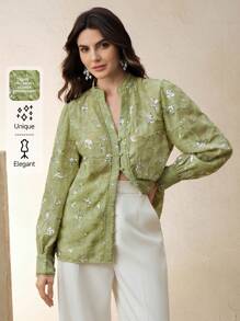 Anewsta Stylish Elegant Party Sequin & Laser Cut Long Sleeve Blouse For Women, Suitable For Spring, Festival, Holiday