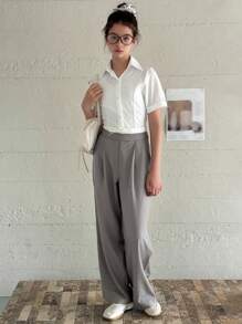 DAZY 青少年女孩竖条纹休闲长裤，返校服装 - 灰色 - 查看 2