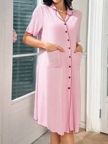 SHEIN Vestaglia da notte premaman casual con bottoni a scatto e bordi a contrasto