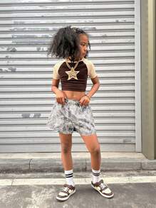 Coolane Kids 树枝图案春夏青少年女孩街头服饰图案毛衣短裤