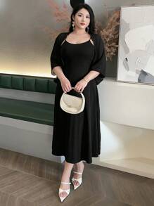 Dazy Plus Plus Size Solid Color Sheer Raglan Sleeve Cover Up - Black - View 8