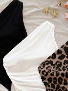 Soleia 3 件套女士夏季豹纹纯色不对称下摆无袖上衣适合海滩风格 - 彩色 - 查看 6