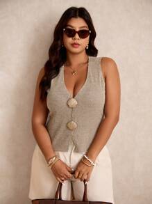 Elaquor Women Plus Size Ribbed Metallic Shell Camisole Top