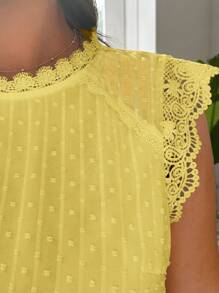 SHEIN Frenchy Plus Size Summer Casual Solid Color Lace Trim Blouse, Yellow Top - Yellow - View 5