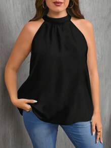 EMERY ROSE Plus Size Women's Vacation Style Solid Black Casual Off-Shoulder Camisole Shirt,Business Casual Woman