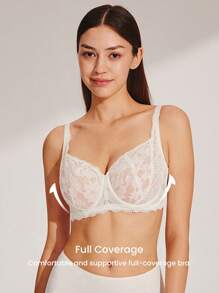 LUVLETTE Woman Lingerie Lounge Curve Full Coverage Pushup&Breathable Underwire Sexy Unlined White Lace Elegance & Mesh Minimizer Bra Bridal Intimates - White - View 9