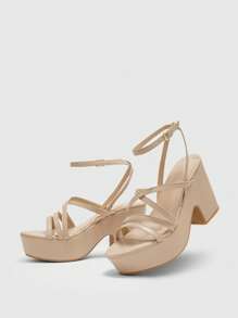 CUCCOO BIZCHIC Women's Fashion Apricot Strap Thick Bottom Wedge Sandals For Christmas - Apricot - View 6