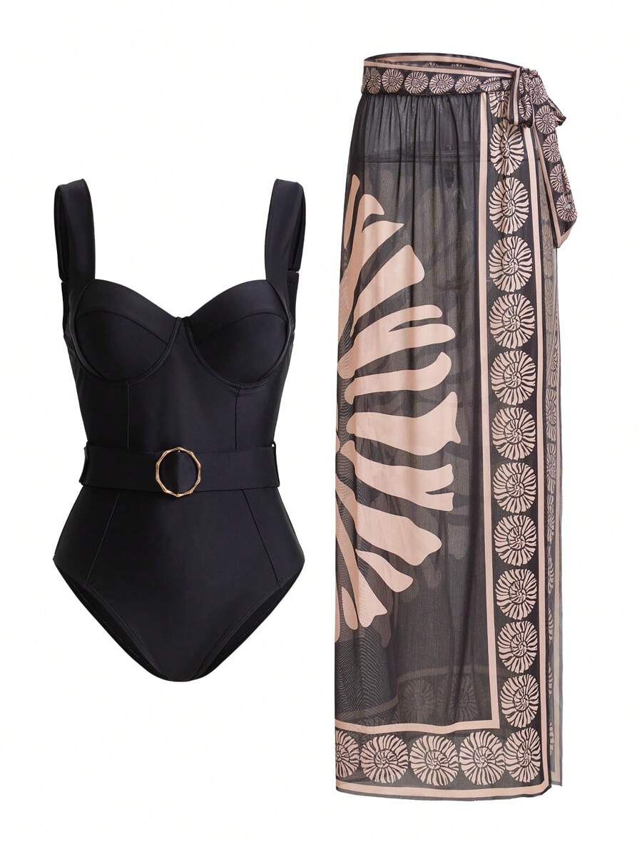 Swim Oasis Oasis 女士连体复古印花泳衣，带钢圈罩杯和腰带