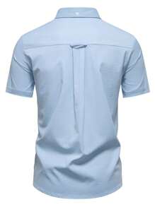 Manfinity Homme Men's Solid Simple Casual Short Sleeve Shirt - Blue - View 2