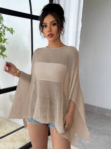 Rafferiza Stylish Cape Shawl Lightweight Knit Cardigans, Loose Fit Sunscreen Spring/Summer Sheer Top For Women - Khaki - View 3