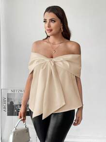 SHEIN Essnce Plus Size Women's White Top, Bow Top, Off-Shoulder Top, Summer Wear, Women's Date Top, Cute Top, Wedding Season, Valentine's Day Wear,Going Out Tops Valentines Clothes