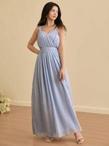 SHEIN 优雅纯色无袖连衣裙，少女装