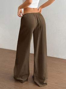 Flirla Pantalones rectos de algodón casual de cintura extra baja para mujer