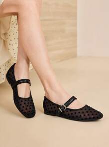 MOTF PREMIUM 女士网眼方头平底鞋 - 黑色 - 查看 7