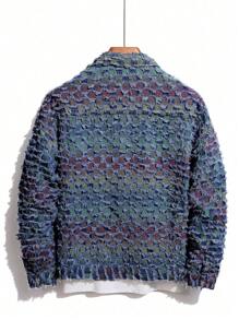 Manfinity Homme Men Casual Loose Checkered Denim Jacket, Fall - Dark Wash - View 2