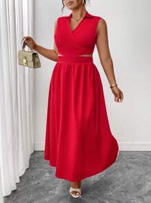 Elenzga Vestido largo y favorecedor de cintura alta, informal y sexy para mujer de talla grande - Burdeos - Ver 5