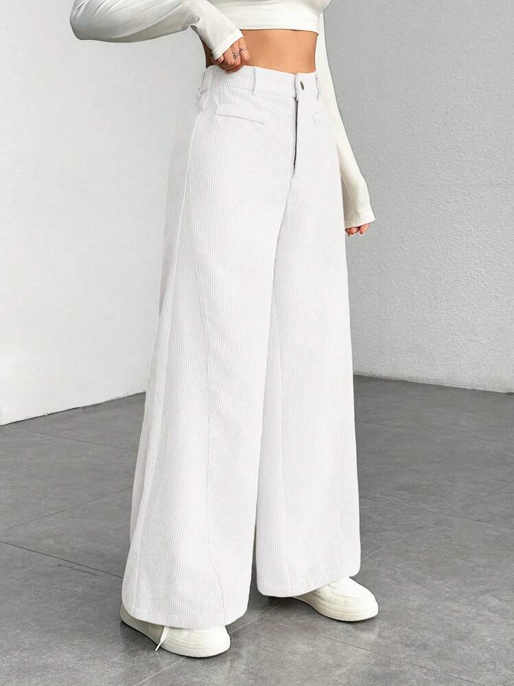 SHEIN PETITE Women's Casual Loose Low Waist Wide Leg Solid Color Pants,Cargo Pants ,Petite Women - White - View 4