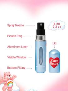 SHEIN X Care Bears 1 个 5ml/0.2oz 卡通熊图案可填充喷雾瓶，底部用于液体，可用于容纳香水、护肤水和其他液体产品，小巧的瓶身方便携带，睡前熊、欢呼熊、趣味熊、温柔熊 - 淺藍色 - 查看 2