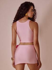 Swim Oasis 3pcs/Set Elegant Women's Swimsuit With Light Pink Floral Decoration, Casual Beach Wear For Summer Beach Vacation