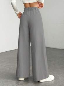 SHEIN PETITE Casual Versatile Solid Color High Waist Wide Leg Pants Business Casual Woman,Cargo Pants - Grey - View 2