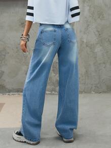 EURMUSE WOMEN LOW WAIST STRAIGHT Y2K EVERYDAY CASUAL JEAN Women S Clothes Women Summer Clothing Woman S Summer Clothes Women S Bottoms - Light Wash - View 2