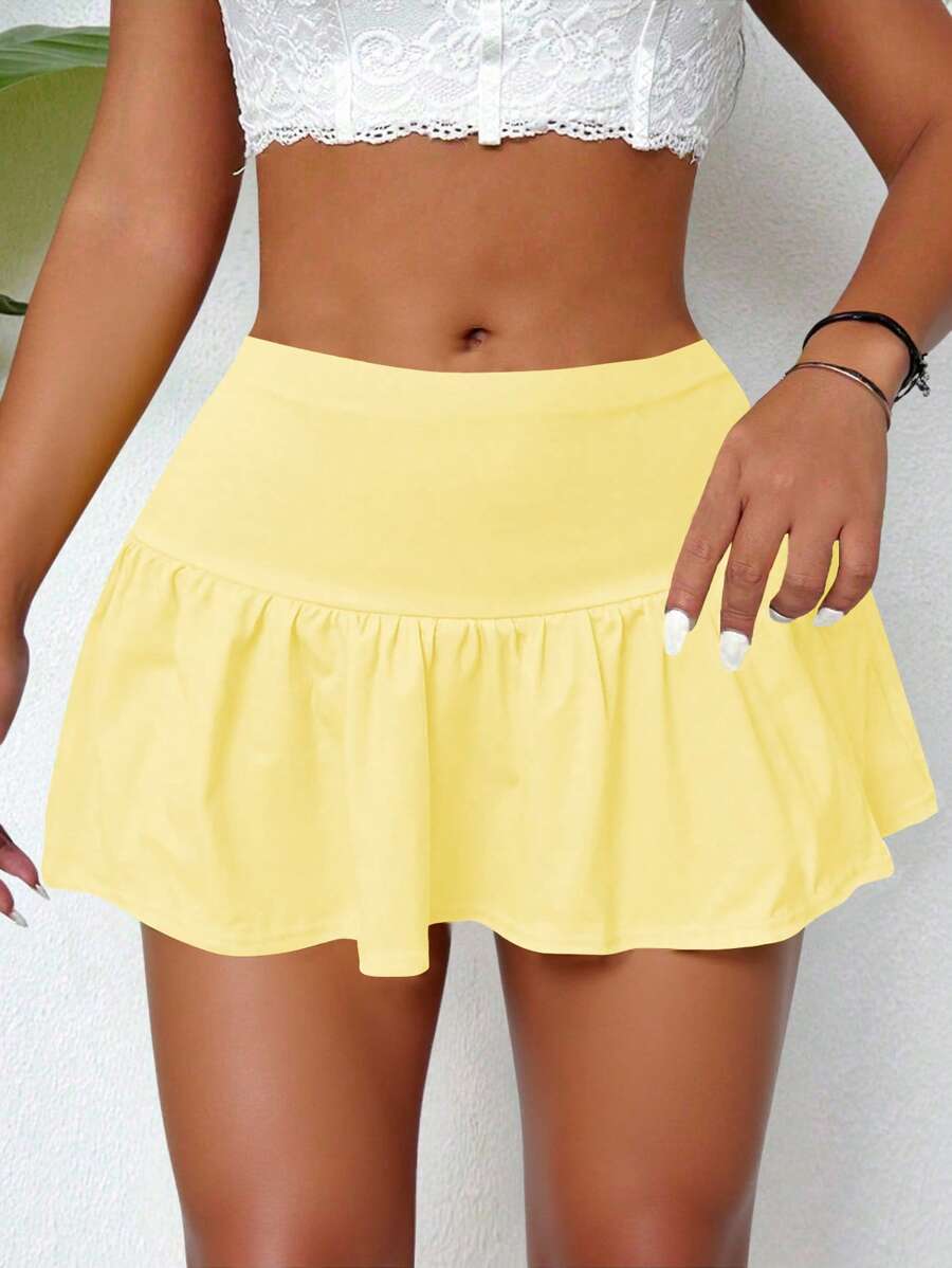 Zolique SXY Flipped Waist Pleated Cake Skort For Women's Age Reducing Playful Basic Skirt,Ultra Short Skort, Summer Shorts,Street,Sporty