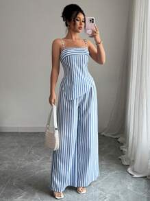 Elenzga Women Two Pieces Outfits For Daily Wear - Blue - View 1