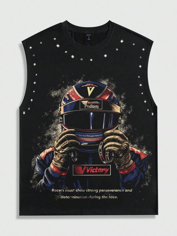 ROMWE MEN Street Life Men's Racing Printed Sleeveless Casual Tank Top