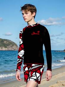 Teenage Boys Fashionable Positioning Print Long Sleeve Rash Guard Summer Holiday