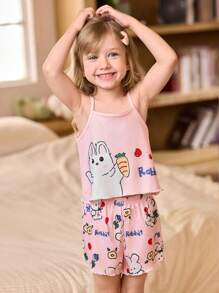 SHEIN 3件套少女可爱卡通印花吊带背心和短裤套装 - 彩色 - 查看 9