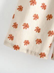 Loomiva Young Girls' Ditsy Floral Printed Ruffle Hem Top And Pants 2-Piece Set, Spring/Summer - Khaki - View 4