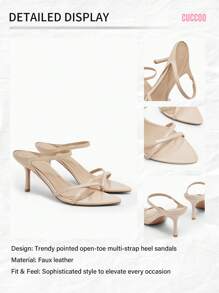 CUCCOO BIZCHIC Apricot Mirror Pu Pointed Toe Kitten Heel Women'S Sandals For Summer Graduation Heels Prom Heels Vacation Shoes Summer Elegant Basics Business Casual Business Chic Spring Shoes Spring Break Easter