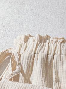 SHEIN VCAY Pantalones largos de pierna ancha de estilo romántico y casual de la isla con parches de encaje en talla grande en color albaricoque, pantalones capri de algodón cómodos