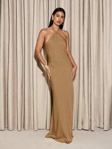 AiiRZ Elegant Halter Neck Maxi Dress Evening Gown Formal Wedding Guest Floor Length Special Occasion Party Dress,Bodycon Dress