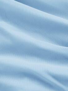 SHEIN MOD Asymmetrical Shoulder Bow Pearl Strap Waist Ruched Asymmetrical Hem Blouse - Blue - View 4