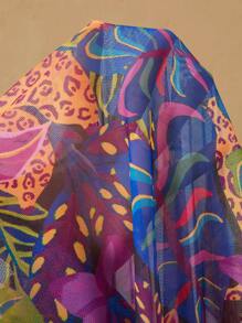 Travachic Plus Size Women's Tropical Plant & Floral Print V-Neck Loose Beach Swimsuit Cover Up, Casual And Suitable For Beach, Sunscreen, Country Concert Outfit