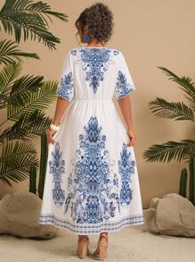 SHEIN VCAY Plus Size Women Printed V-Neck Short Sleeve Waist Tie A-Line Dress, Summer Resort Beach Outfits For Woman Beach Vacation Outfits Airport Outfit Women Holiday Outfits Summer Outfits Boho Chic Boho Style Women Clothing Brunch Outfits For Women Beach Vacation Outfits City Break Outfits Western Clothes For Women Western Wear Women Plus European Summer Island Vacation Outfits Honeymoon Outfits Woman Old MoneyMiami Outfits Saint-Tropez Outfits Tulum Outfits South Beach Outfits Santorini Greece Outfits Amalfi Coast Outfits Ibiza Outfits Island Girl Plus Women Dresses Elegant Gown Women Summer Clothing Women Dresses Birthday Work Summer Dresses