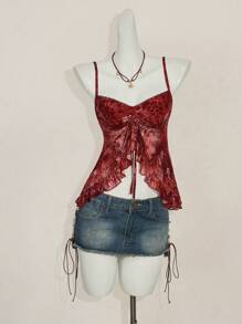 SHEIN ICON Top de tirantes tipo bata con estampado floral, volantes y escote en V, estampado de paisley al estilo bohemio de Hawai, fashionable y sexy para el verano