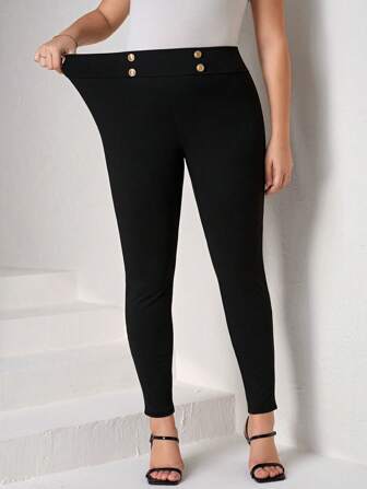 Chikora Leggings mit Knopf Detail,