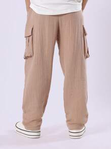 SUMWON Musselinbaumwolle Cargohose mit verstellbarer Taillenkordel, lässige Alltags-Bottoms, bequeme weite Beine, Jugend-/Teenager-Schuloutfit