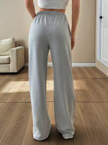 RueChic ELASTICAL WAIST TEXTURED LONG STRAIGHT LEG PANT - Grey - View 2