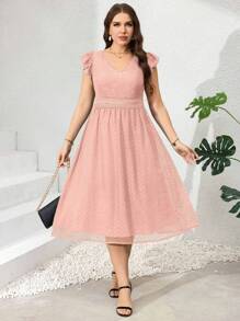 SHEIN Clasi Vestido largo elegante de encaje y patchwork verde para mujer talla grande para verano