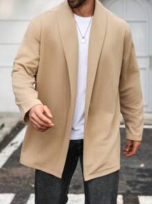 Manfinity Homme 男士纯色休闲长袖外套男夹克秋冬季男士外套卡其色轻薄户外夹克送朋友老公男朋友礼物 - 卡其色 - 查看 3