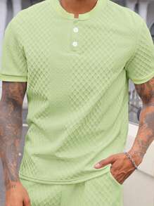 Manfinity Homme T-shirt polo décontracté à manches courtes avec col rond, couleur unie, pour l'été