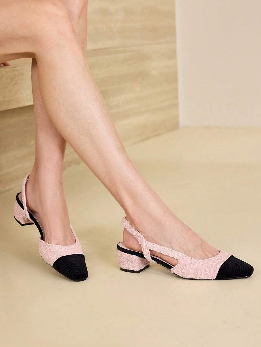 MOTF PREMIUM SQUARE TOE LOW HEEL PUMPS FOR CHRISTMAS SPRING SHOES - Pink - View 1